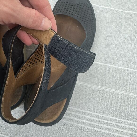 Clark’s Collection Reedly Salene Wedge Sandals Leather Peep Toe Black 8.5 - Picture 10 of 15